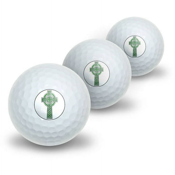 Celtic Christian Cross Green White Novelty Golf Balls, 3pk