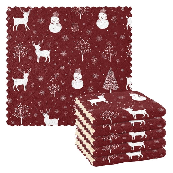 6 Pieces of Kitchen Towels 11x11Inch Kitchen Dish Cloths Kitchen Dish Towels Reuseable Cleaning Cloths Seamless Christmas Elements