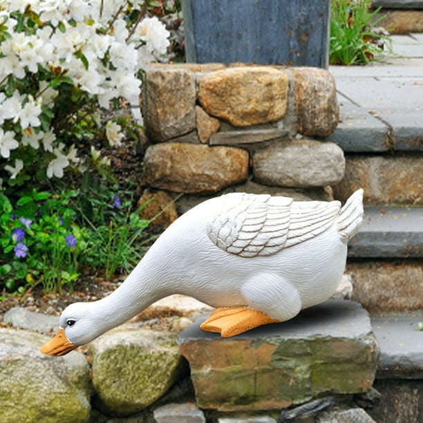 Bonita estatua de pato para jardín, adorno de resina, artesanía, estanque, césped, paisaje, decoración (A)