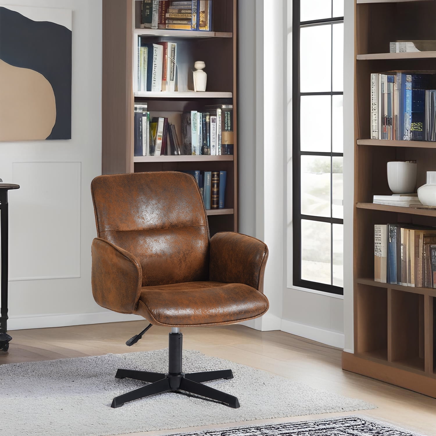 Homy Casa Office Desk Chair, Swivel Height Adjustable Criss-cross Computer Chairs Armchair Brown