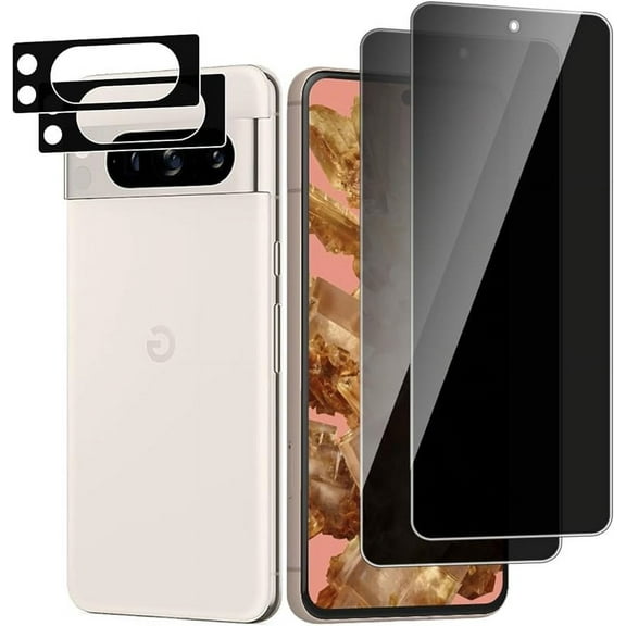 [2 2 Pack for Google Pixel 8 Pro Privacy Screen Protector Tempered Glass with Camera Lens Protector, Anti Spy, 9H Hardness, High Clarity, Bubble Free for Google Pixel 8 Pro