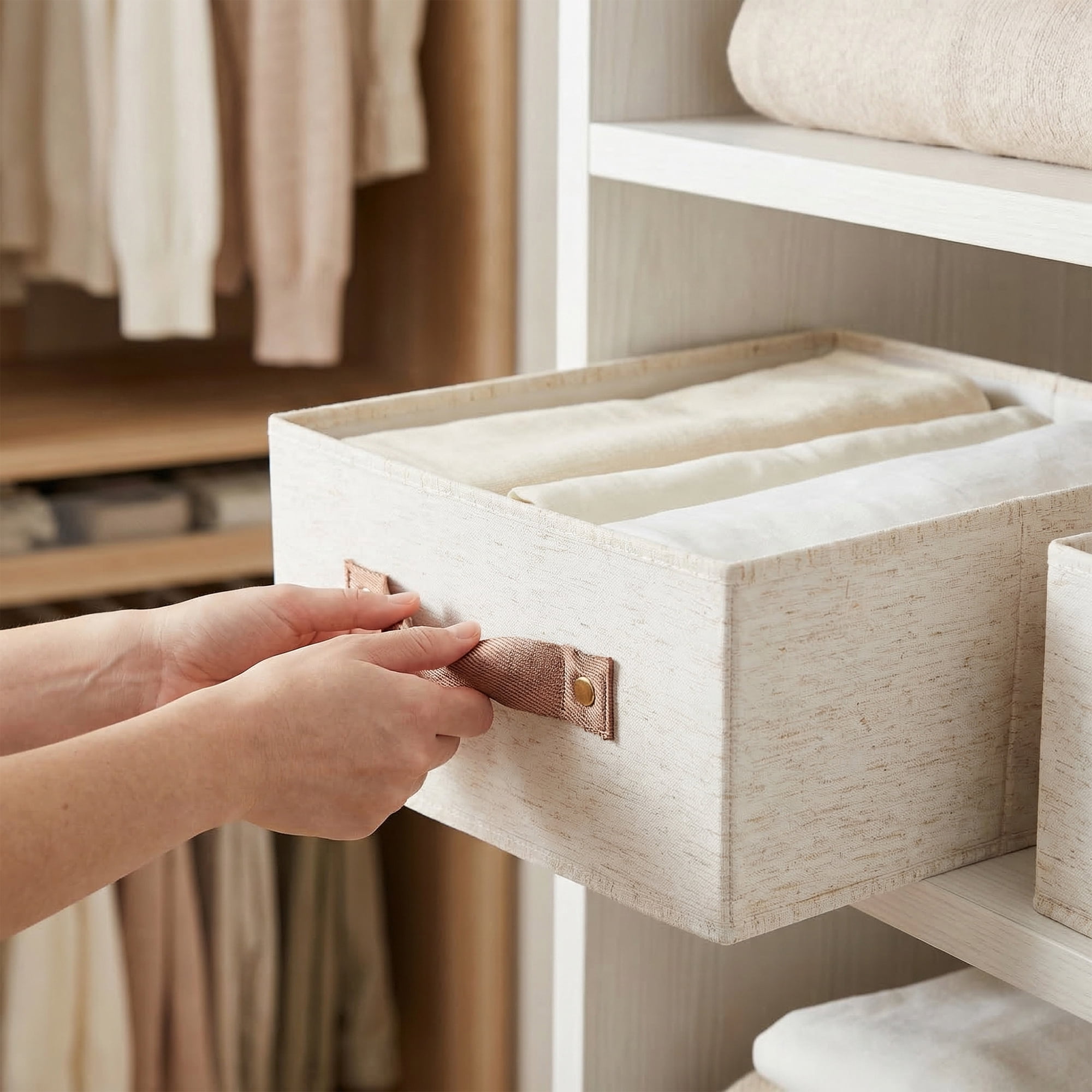 Unique Bargains 1pc Fabric Storage Bin with Handles Beige 12.2*12.2*5.9in