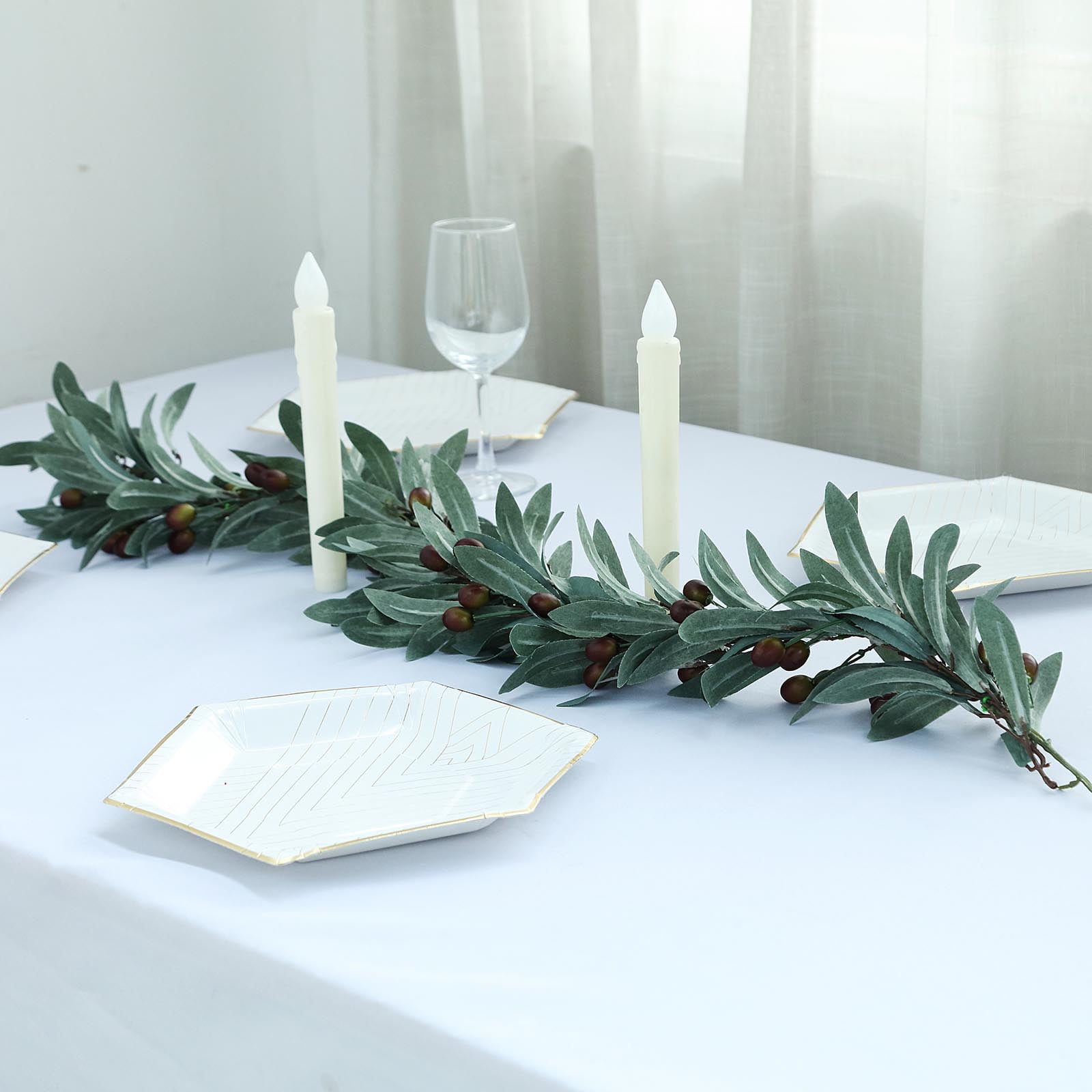 BalsaCircle 43' Green Brown Artificial Olives Leaves Vine Greenery Garland Party Wedding Decorations