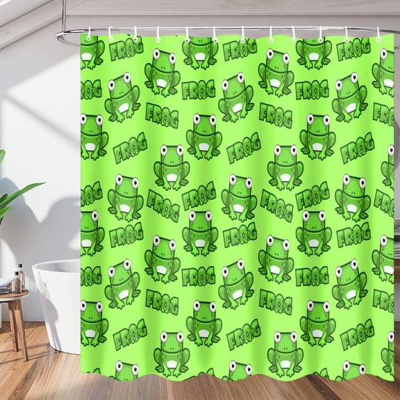Cute Frog Watercolour Shower Curtain Fabric Shower Curtain Set with 12 Hooks Waterproof 72 * 72 Inches for Bathroom Beach Caravan Hotel