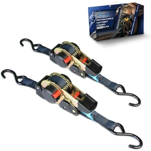 ANLULOAD Retractable Ratchet Strap(1 in x 11.5 ft),Ratchet Tie Down Strap for Motorcycles, Boats,Atvs,Utvs.W.L.L:700 Lbs/B.S:2,100 Lbs-(2 Pack)$$Tools & Hardware Other