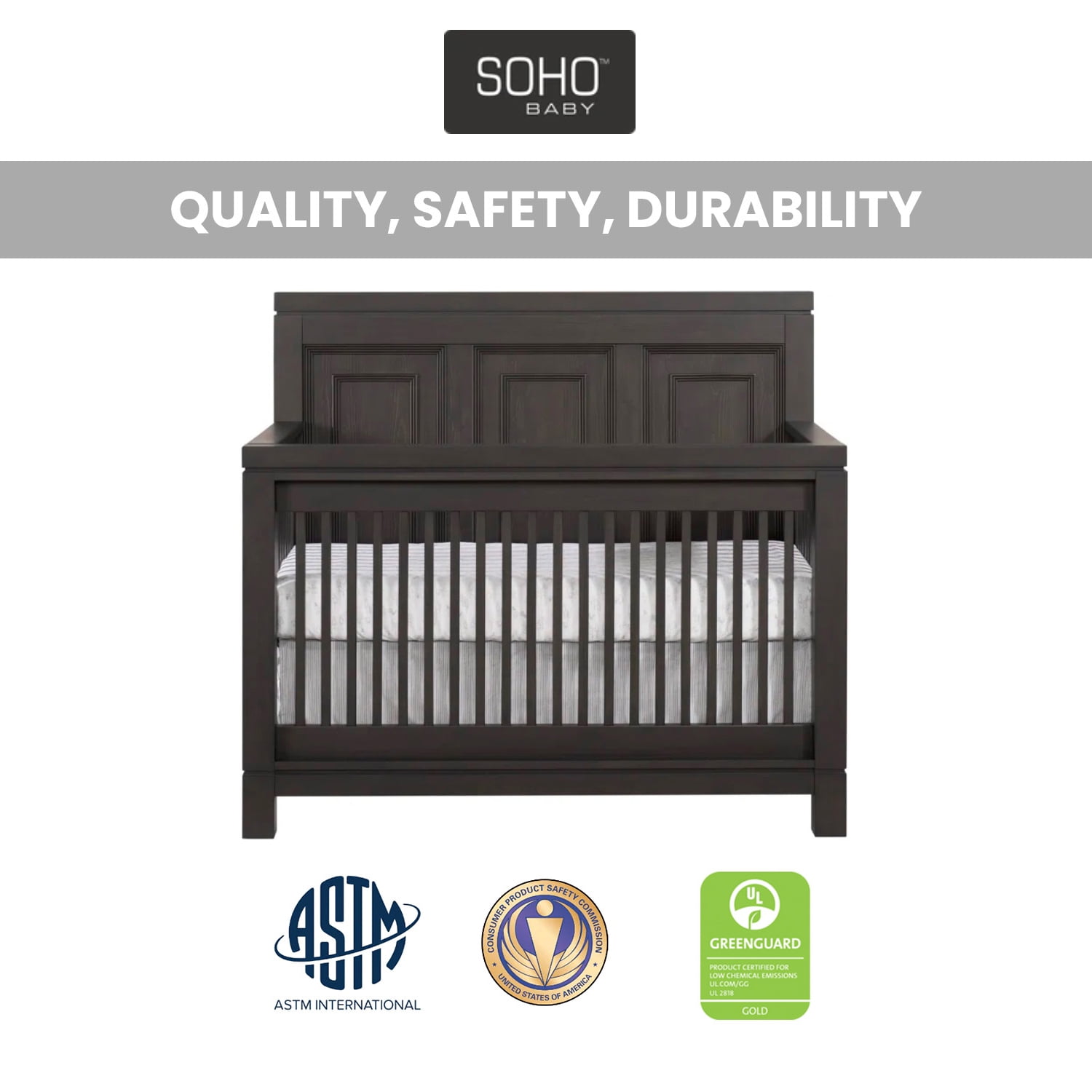 Soho Baby Manchester 4-in-1 Convertible Crib, Black Iron, GreenGuard Gold Certified