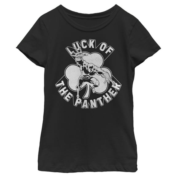 Girl's Marvel St. Patrick's Day Black Panther Luck of the Panther Graphic Tee Black Small