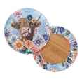 thumbnail image 2 of Renewold Round Bar Stool Seat Covers Washable Stretchy Stool Slipcovers 13-15 Inch Bathroom Vanity Stool Seat Cover 2 Count, Highland Cow Boho Floral Blue, 2 of 6