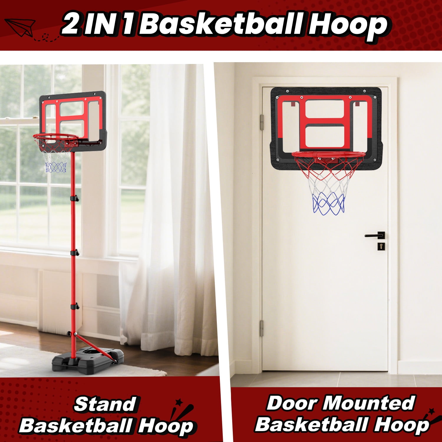 JoyStone Kids Basketball Hoop with Stand, Adjustable Height 3.5FT-6.2FT Toddler Basketball Goal Indoor Outdoor Sport Game Gifts for Boys