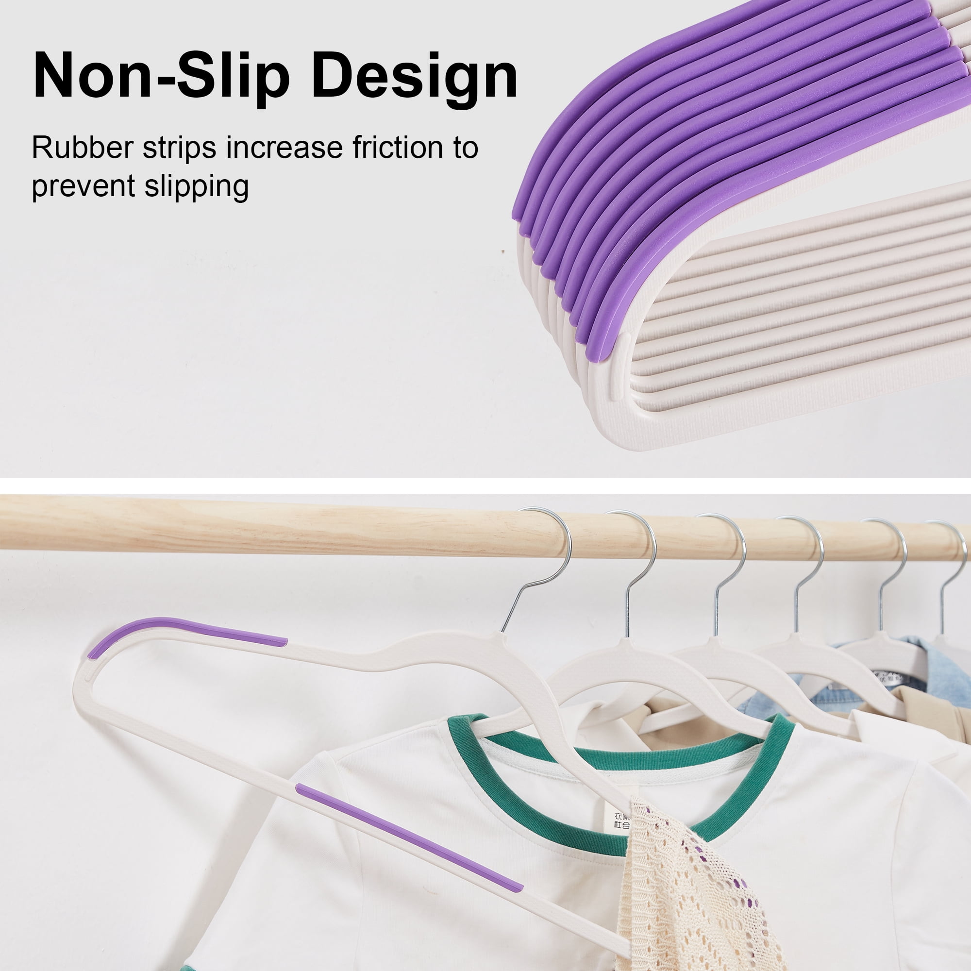 VECELO 50 Pack Heavy Duty Plastic Hangers, 360º Swivel Hook Coat Hangers, Non-Slip, Space-Saving, Purple