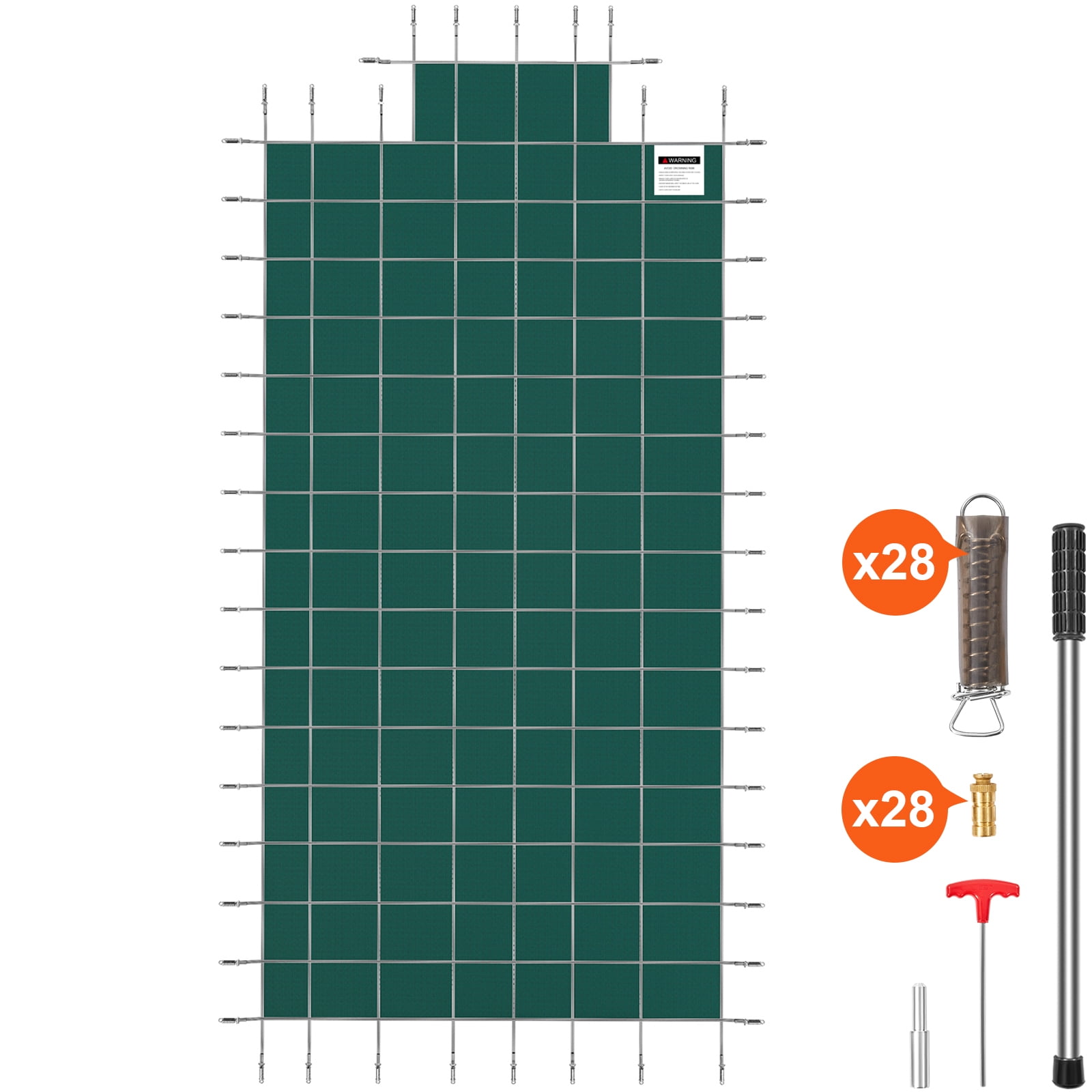 KFFKFF Rectangular Safety Pool Cover 16X32 FT Green Step Section 4X8 FT Winter Outdoor
