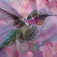 thumbnail image 2 of 60 Inch Round Tablecloth with White Lace Trim Fall Table Cover for Elegant Dining Decor Beautiful Pink Hummingbird, 2 of 8