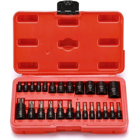 Mayouko Pro 25PCS 1/4",3/8",1/2" Drive Torx Bit and External Socket Set,12 Female E-Torx Sockets and 13 Star Socket Bits