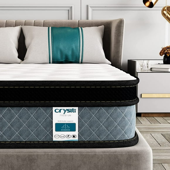 10" King Size Memory Foam Hybrid Mattress Crystli Pocket Innerspring Mattresses in a Box with Pressure Relief Edge Supportive 100-Night Trial 10-Year Support