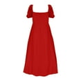thumbnail image 5 of MIXUE Summer Dresses for Women Solid Color Square Collar Short Sleeve Split Slim Maxi Dress Outwear,Red,XL, 5 of 5