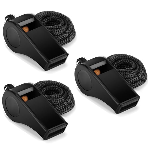 Silbato deportivo Fya negro con cordón, 3 piezas