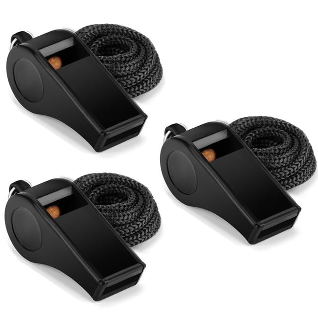 Silbato deportivo Fya negro con cordón, 3 piezas