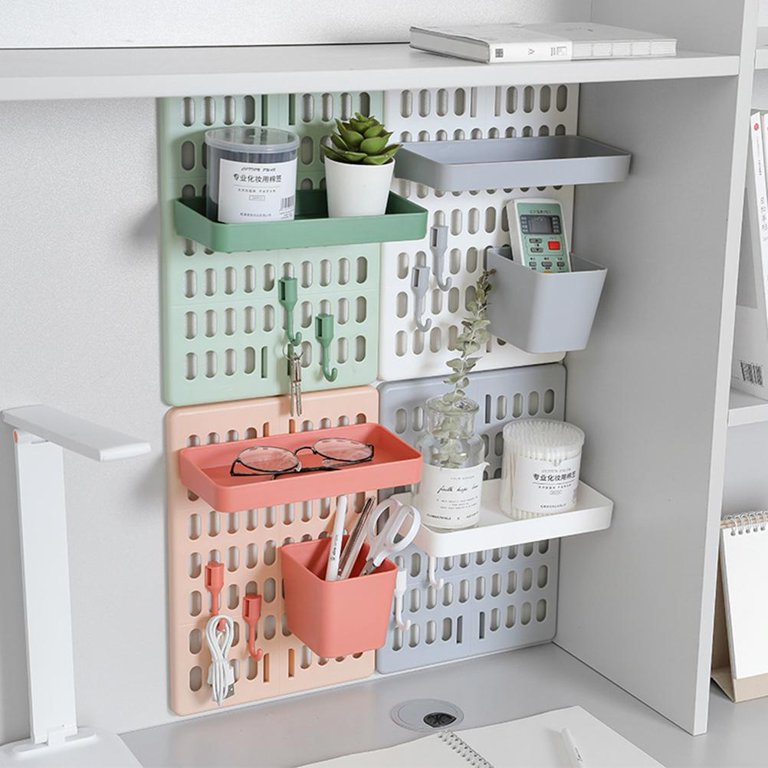 TureClos Wall-Mounted Storage Rack No Drilling Hole Board Storage Rack  Pegboard Wall Shelves for Home Kitchen Bathroom 