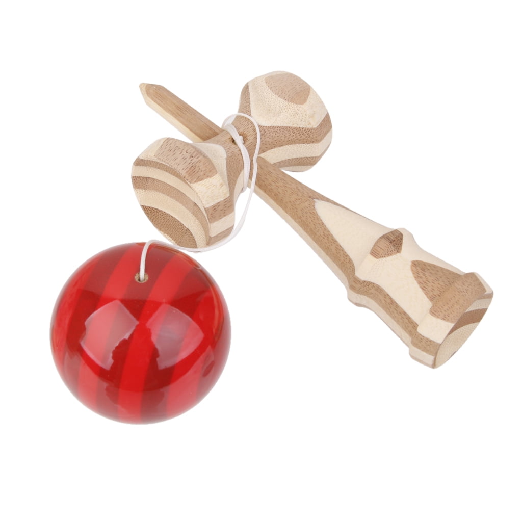 Red Paint Bamboo Kendama Toy Kids Learning Cup Ball String Stick Sport Game 