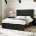 thumbnail image 3 of Merluxy Farmhouse Fullsize Bed Frame with 49" Scalloped Headboard, Platform Bed with Natural Woodgrain Finish, No Boxspring/No Noise, Black, 3 of 9