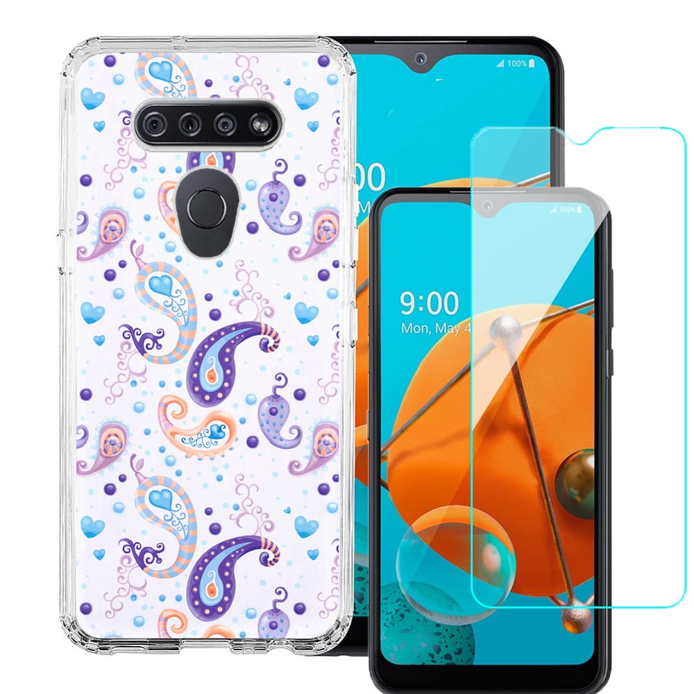 For LG K51 Case, Hybrid Bumper Phone Case with Tempered Glass Screen
