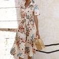 thumbnail image 2 of Gibobby Vestido largo de playa de verano para mujer Vestido de verano para mujer Casual Ditsy Floral Tie Front Button Up Boho Midi Tshirt Vestidos(Beige,M), 2 of 4