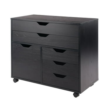 Ergode Halifax 3-Section Mobile Storage Cabinet with Drawers and Side Compartment – Versatile Organizer for Crafts, Tools, and Home Essentials in Black Finish