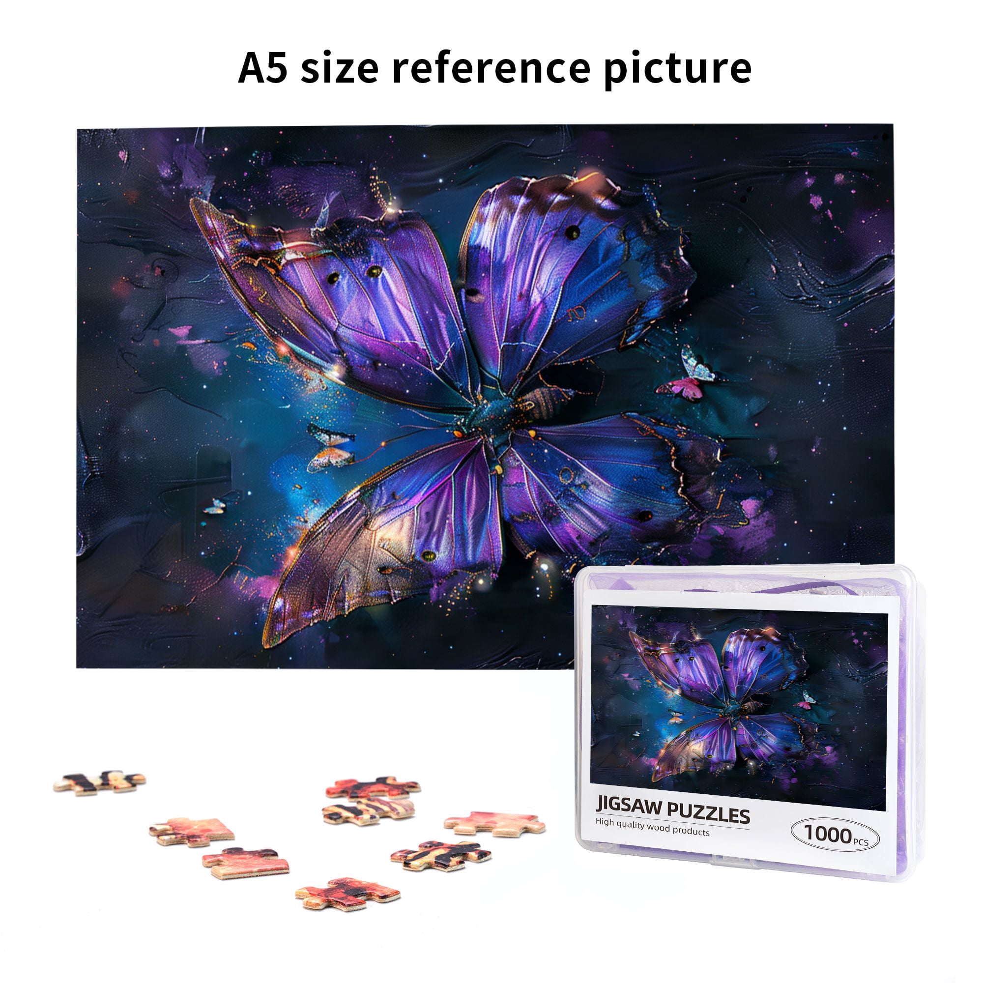 1000 PCS Fantasy Butterfly 1000 Piece Puzzle For Adults,Featuring Beautiful And Unique Illustrations,Depict A Dreamlike Butterfly,Modern Art Wooden Puzzle,Unique And Beautiful Design