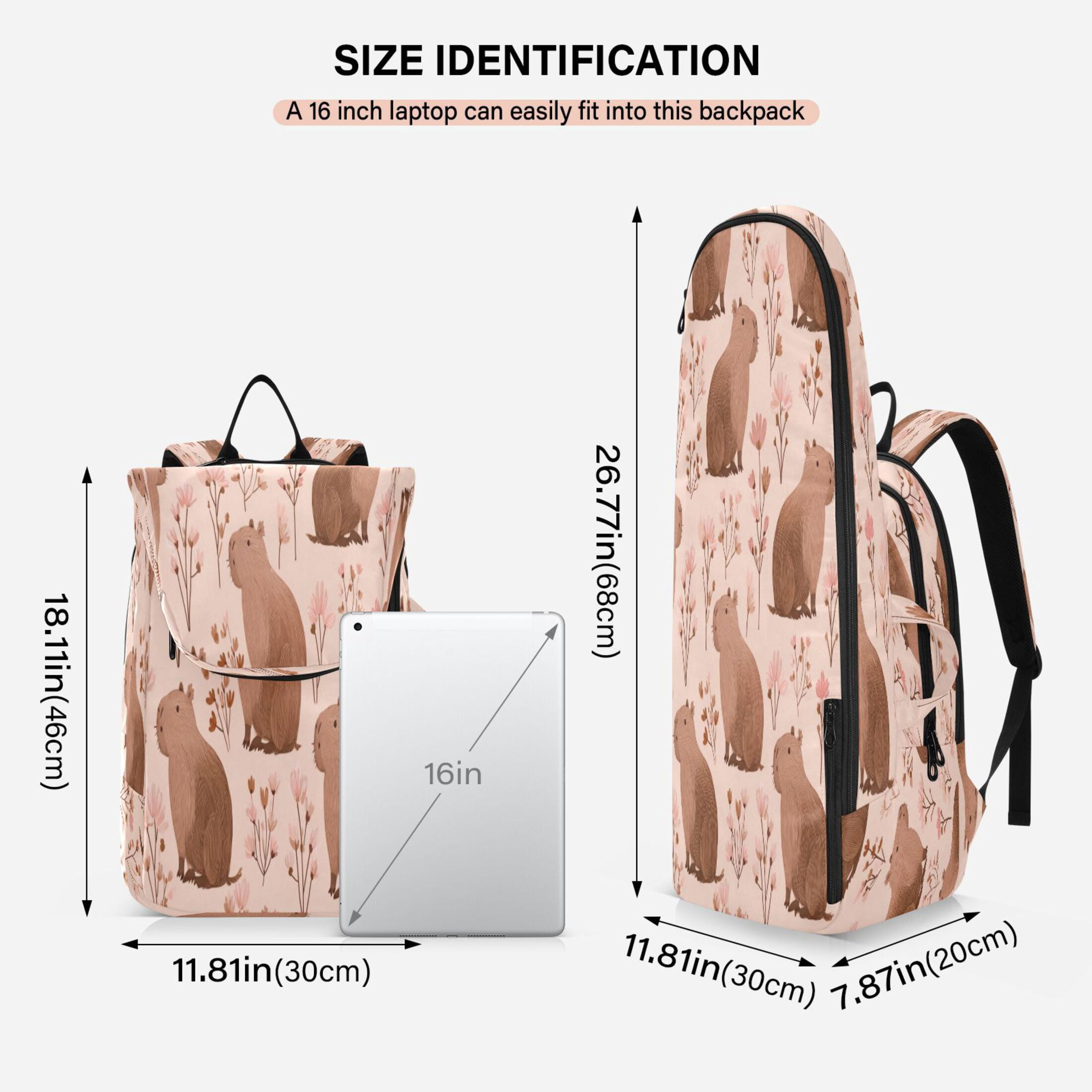 2 Racquet Holder Tennis Backpack Tennis Racket Covers Gym Bags Cute Brown Capybara Pattern