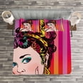 thumbnail image 3 of Ambesonne Art Quilted Bedspread Set 3 Pcs, Blue Eyed Woman Pop Art, Queen Size, Red Eggshell Multicolor, 3 of 3