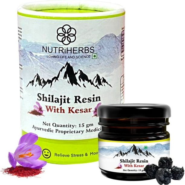NUTRI HERBS Himalayan Shilajit/Shilajeet Resin With Kesar 15g For