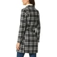 thumbnail image 3 of INSPIRE CHIC Women's Plaid Notched Lapel Long Sleeves Double Breasted Coat L Black, 3 of 6