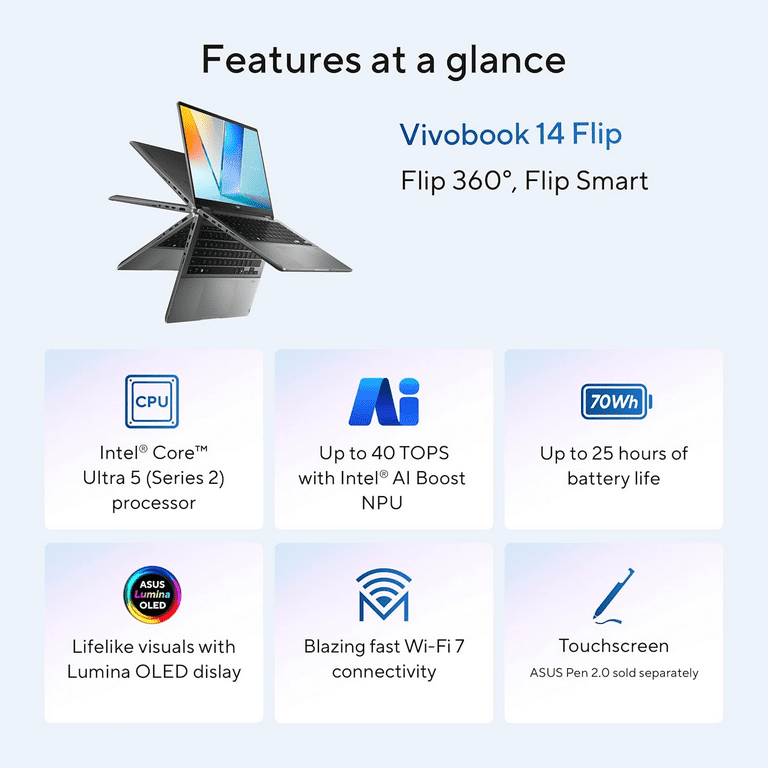 ASUS Vivobook 14 Flip Laptop Copilot+ PC, 14” OLED WUXGA