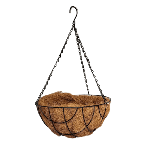 Black Metal Wire Hanging Basket with Coco Mat Liner
