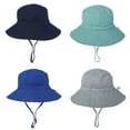 thumbnail image 4 of Summer Unisex Kids Solid Color Breathable Anti-UV Wide Brim Chin Strap Sun Hat, 4 of 10