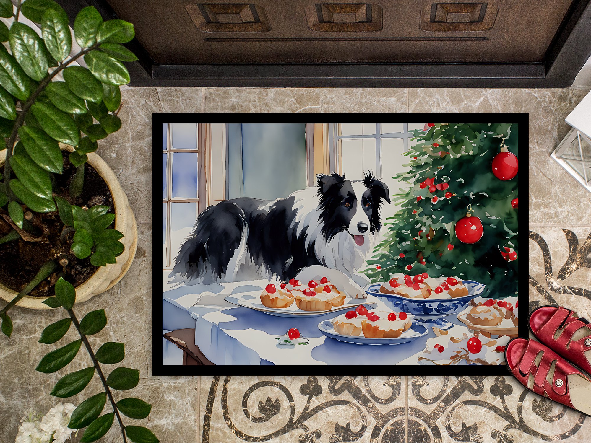 Carolines Treasures DAC3741JMAT 24 x 36 in. Border Collie Christmas Cookies Doormat