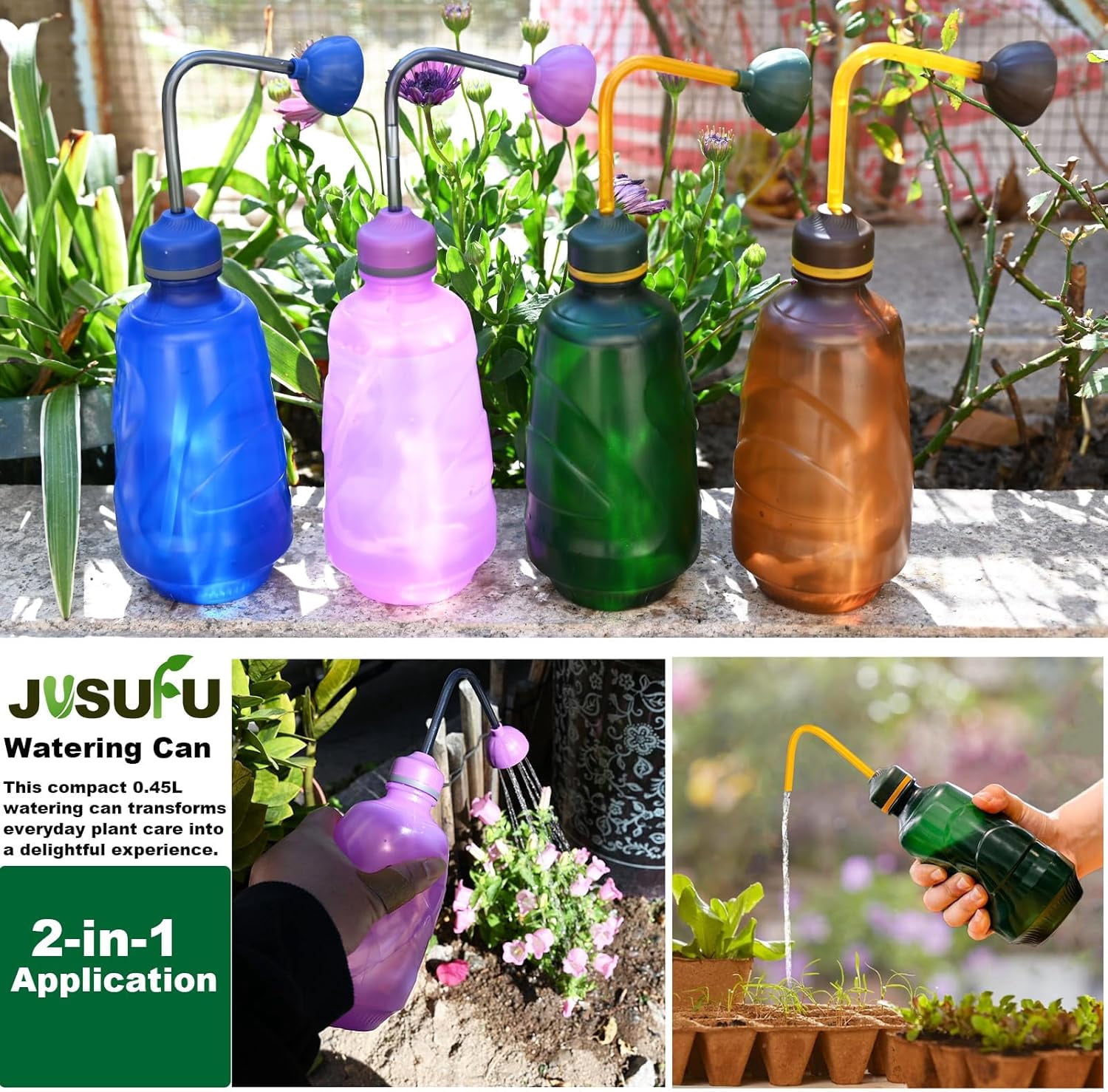 Watering Can for Seedlings, Small House Plant Garden Flower 0.45L (Green)