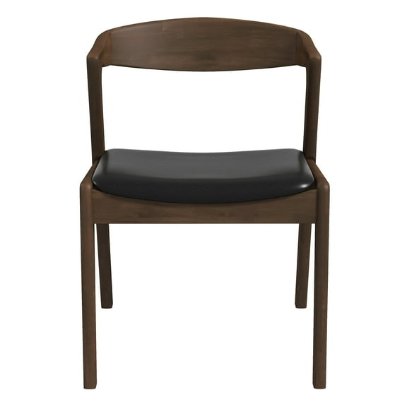 Mid-century Modern Walnut Dining Chairs Of 2 - Solid Wood, Leather 2 Wood Walnut, Leather, Black