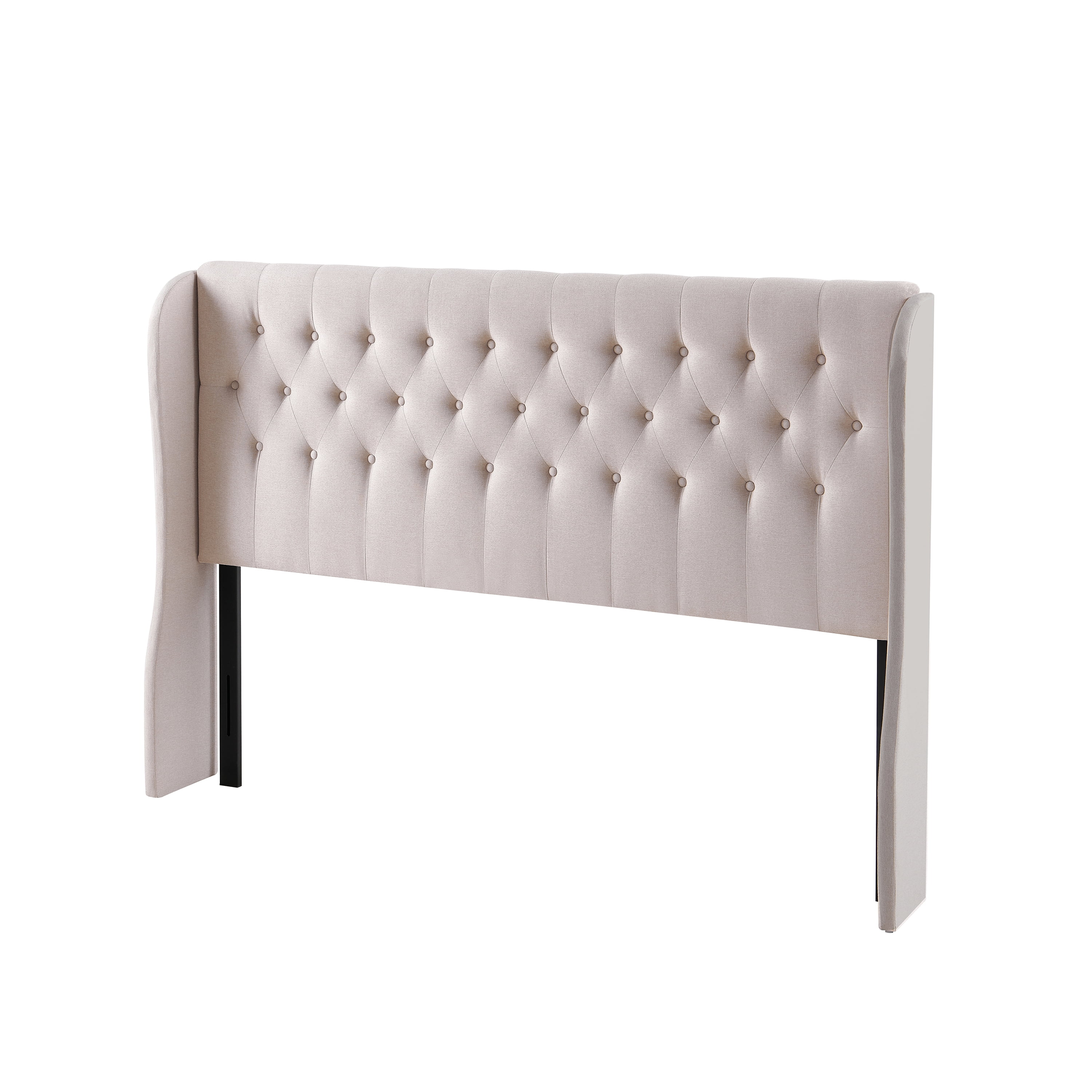 Beige Elegant Tufted Wingback Headboard, King