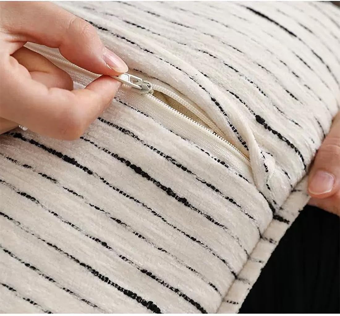 Fennco Styles Black Stripe Chenille Decorative Filled Throw Pillow 20" W X 20" L - White Woven Soft Cushion Case for Home, Couch, Bedroom, Living Room and Office Décor