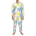 thumbnail image 3 of Naloa Hand Drawn Colored Hearts Men’s Pajamas Set - Long Sleeve Button Down Sleep Shirt and Pajama Bottoms Sleepwear Set-Small, 3 of 7