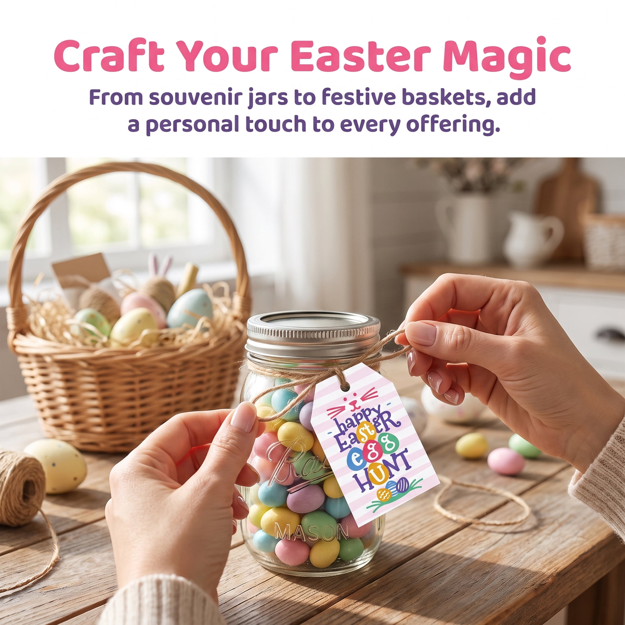 Unique Bargains 100Pcs Easter Gift Tags with Twine for Wrapping Pink 2" x 3.1"