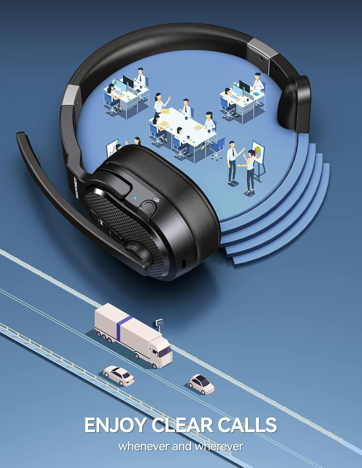TECKNET Bluetooth Headset,Computer Bluetooth Headset with Microphone,AI Noise Canceling Headphones Dongle for PC Phone Laptop Office Home