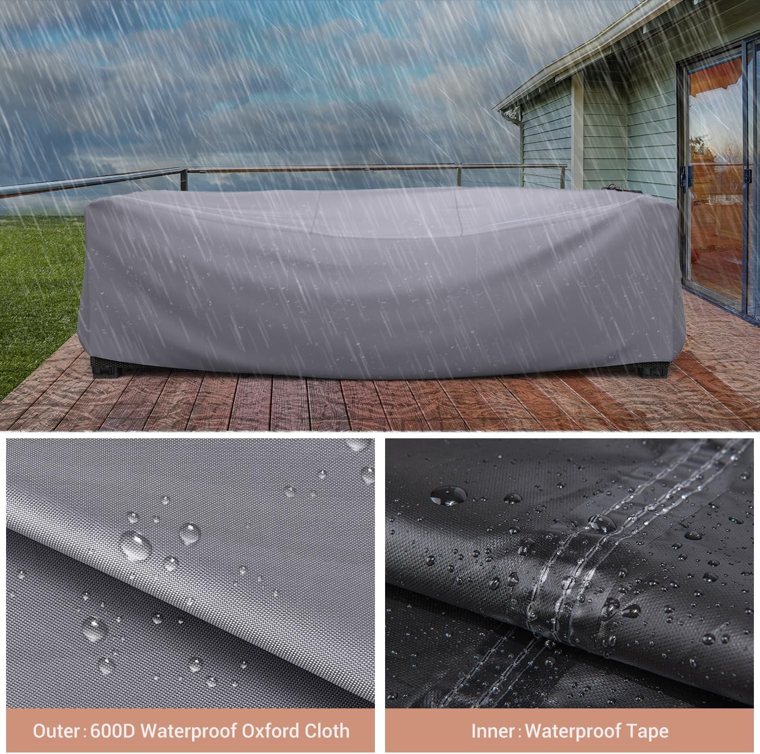 Waterbb Heavy Duty Patio Furniture Covers, Outdoor Furniture Covers Waterproof Sectional Sofa Set , Patio Table and Chair Set Cover 128"L×83"W×28"H,Grey