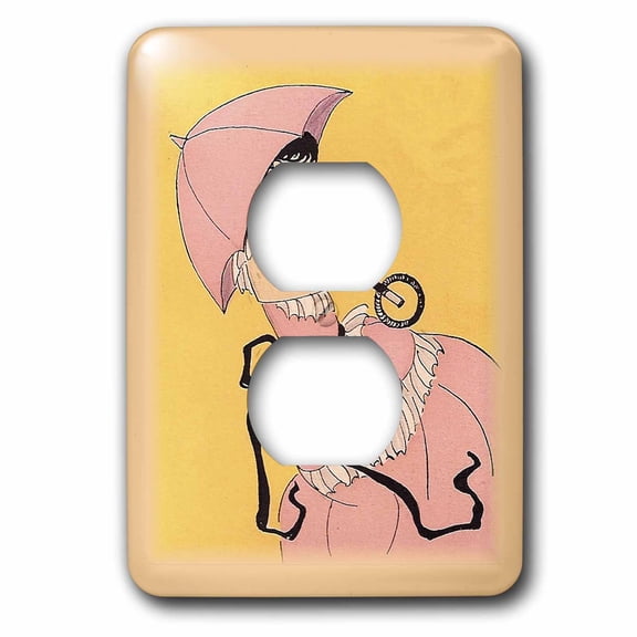 3dRose, Retro Pink Dressed Lady With Umbrella, 2 plug outlet cover