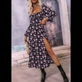 thumbnail image 4 of Vestido Midi Bohemio Floral de Larga con Cuello Cuadrado para Mujer, Informal, Estampado con Abertura Lateral Púrpura M, 4 of 8