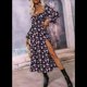 thumbnail image 4 of Vestido Midi Bohemio Floral de Larga con Cuello Cuadrado para Mujer, Informal, Estampado con Abertura Lateral Púrpura XL, 4 of 8