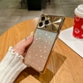 thumbnail image 6 of SaniMore for iPhone 14 Pro Max Case, Gradient Glitter Bling Paper Large Window Lens Protection Electroplated Frame Soft TPU Shockproof Anti-drop Slim Lightweight Fashion for Girls Women, Gold, 6 of 11