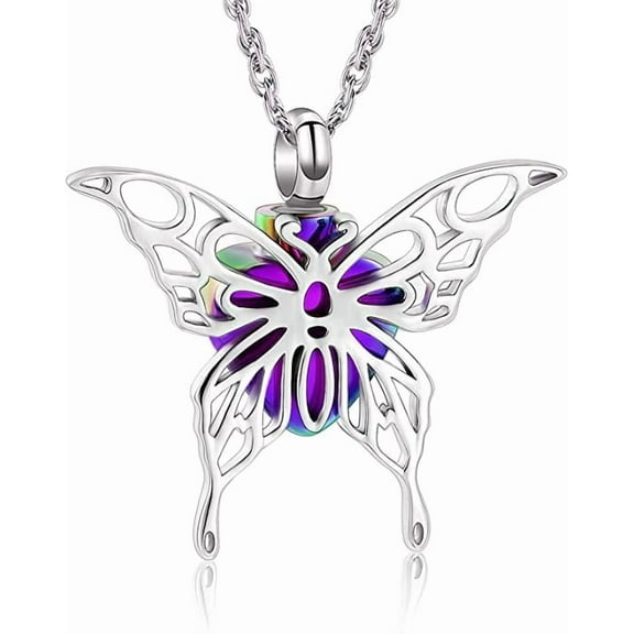 Butterfly Urn Necklace for Ashes Heart Cremation Jewelry for Women Memorial Keepsake Hollow Pendant for Human / Pet