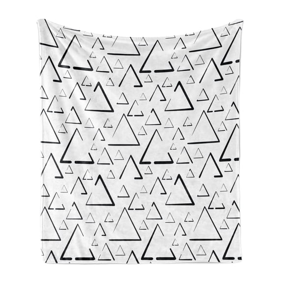 Geometric Soft Flannel Fleece Throw Blanket, Hand Drawn Triangles Creative Abstract Minimalist Urban Style Artisan Print, Cozy Plush for Indoor and Outdoor Use, 50" x 60", Black White, by Ambesonne
